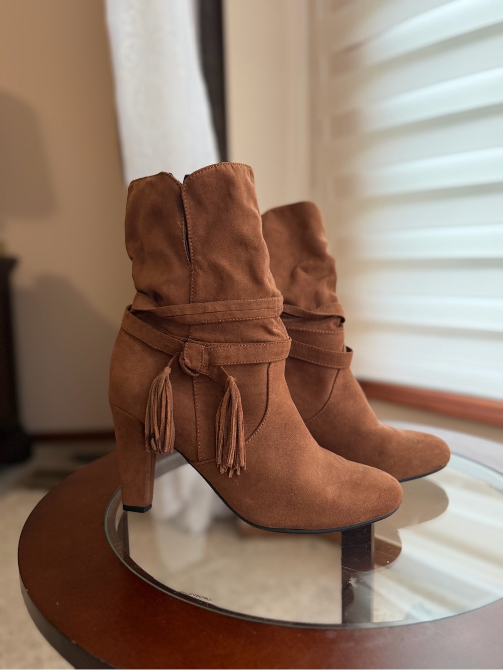 Express Brown Suede Tassel Heel Booties